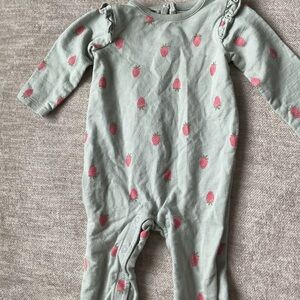 EUC Carter's Green One Piece with Pink Strawberry Print